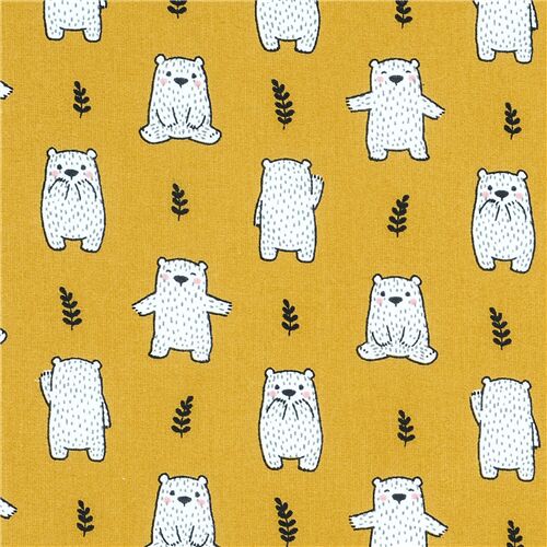 Sweet Mini Bears and Leaves Fabric