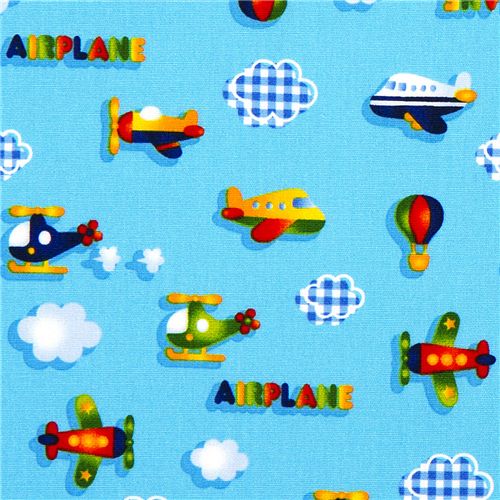 aeroplane fabric for boys helicopter de Kokka 1