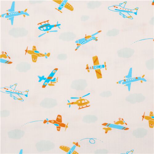 Avion Rétro Hélicoptère Ciel Nuageux Tissu