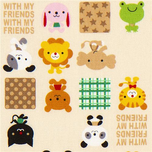 animal fabric by Kokka with frog lion bear elephant 1