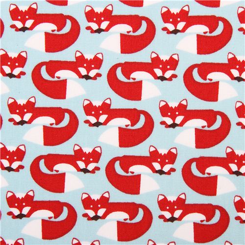 Tissu bio Monaluna Foxy Too bleu aqua avec des renards Tissu