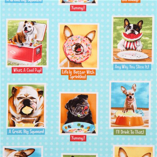 aqua Hunde Essen Tier Stoff Robert Kaufman Eat Drink And Be Funny Stoff