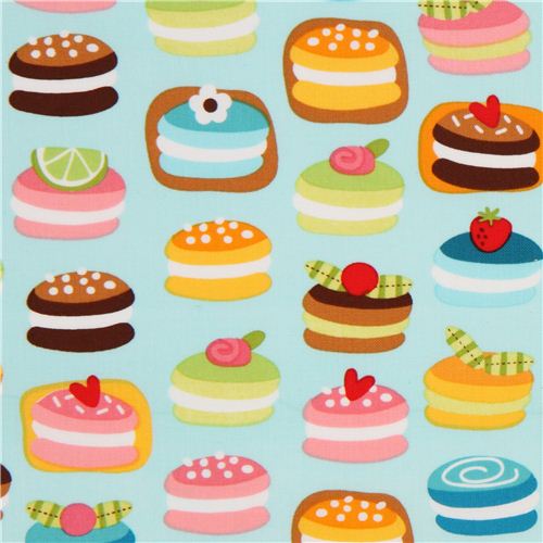 türkiser Stoff bunte Makronen Robert Kaufman kawaii Stoff