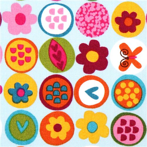 aqua flower circle fabric Flamingo Fling Northcott Studio Fabric