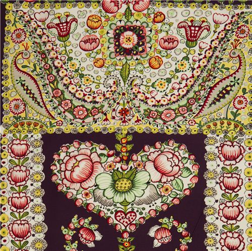 aubergine Alexander Henry Blumen Stoff mit Herzen Stoff