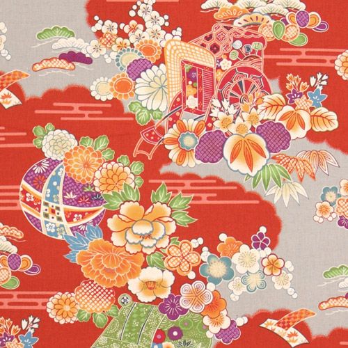 beautiful Japanese Flowers Kokka Canvas Fabric Japan 1