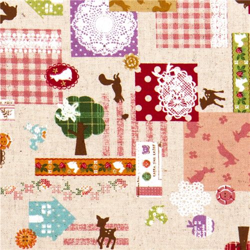 beautiful animal linen fabric with ornaments from Japan 1