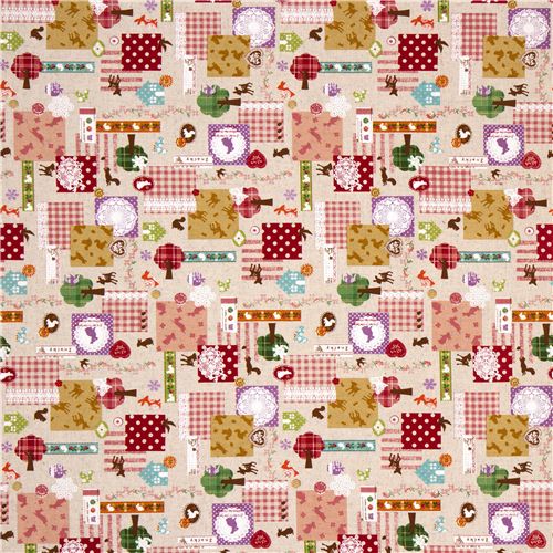 beautiful animal linen fabric with ornaments from Japan 2