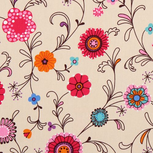 schöner beiger Blumen japanischer Canvas Stoff 1