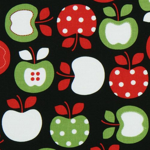 schöner bunter Apfel Stoff schwarz Robert Kaufman 1