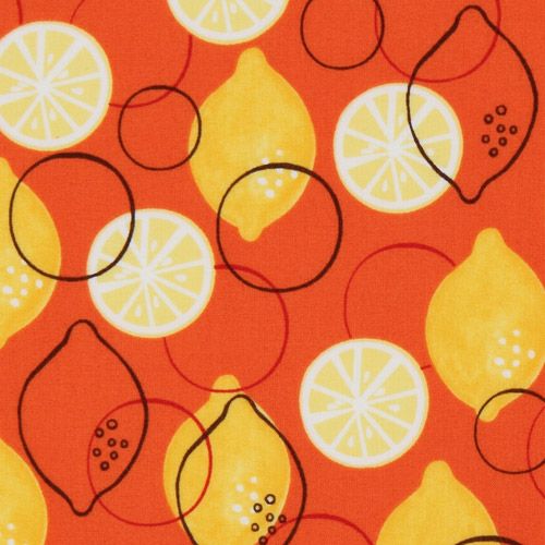 Bel tessuto arancione con limoni di Robert Kaufman Tessuto