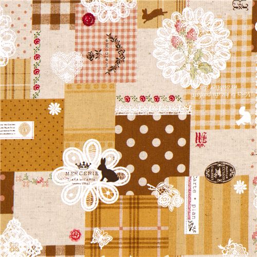 beautiful rabbit lino fabric with ornaments dal Giappone1