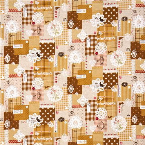 beautiful rabbit lino fabric with ornaments dal Giappone2
