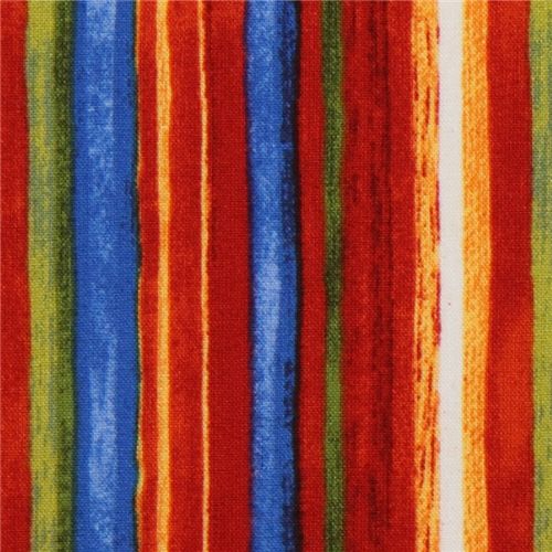 Magnifique tissu Robert Kaufman bandes rouge-jaune-bleu Tissu