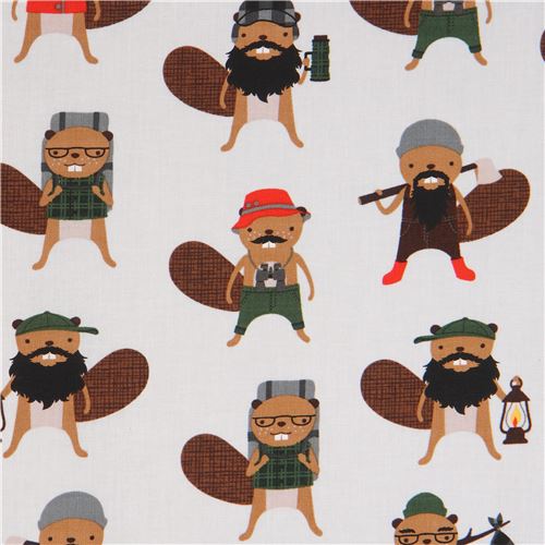 Tela gris pardo muy claro con castores Robert Kaufman