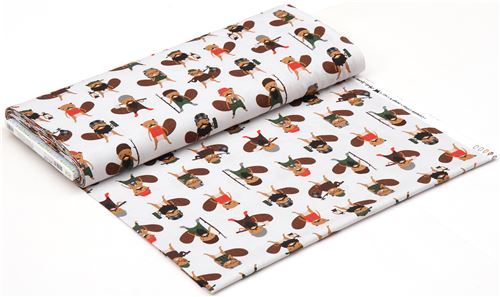 Tela gris pardo muy claro con castores Robert Kaufman 3