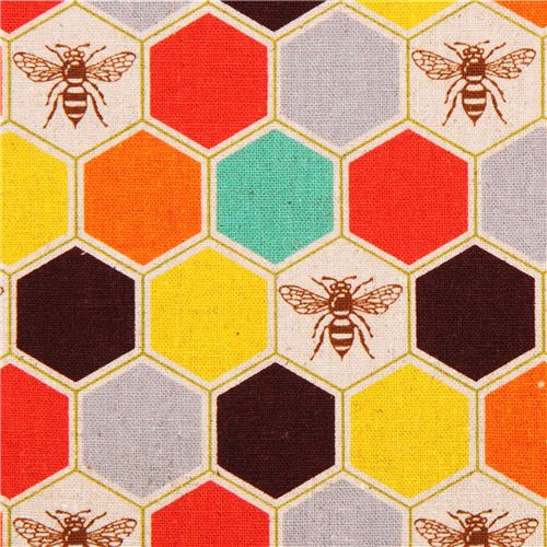bee echino Canvas Stoff braun orange Biene Honigwabe Stoff