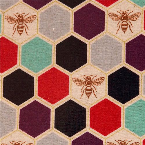 bee echino Canvas laminate fabric black red honeycomb Fabric