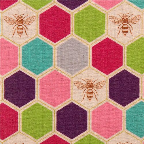 Tela de lona laminada abeja panal violeta rosa bee de echino Tela