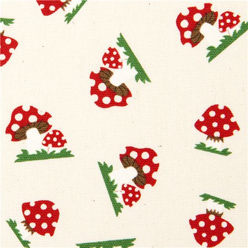 beige Kokka oxford fabric with toadstools from Japan Fabric