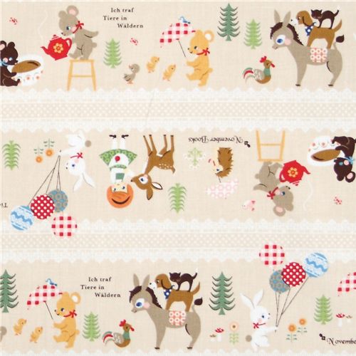 beige Bremen Town Musicians Push PIN X Kokka Fabric 1
