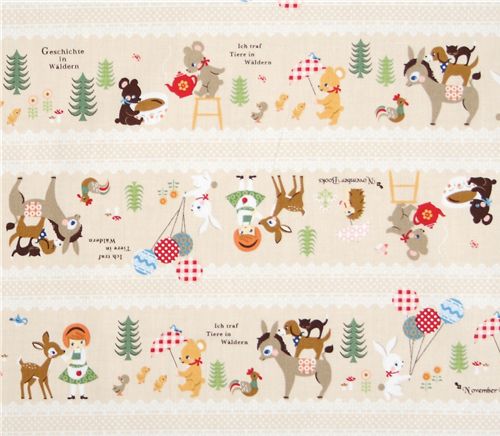 beige Bremen Town Musicians Push PIN X Kokka Fabric 2