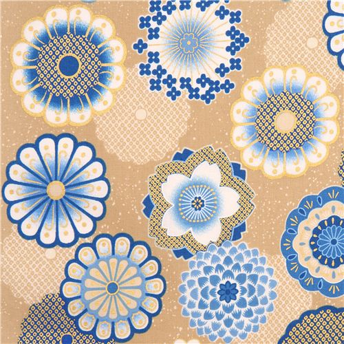 Tessuto floreale Asia beige Giappone Robert Kaufman Satsuki Tessuto