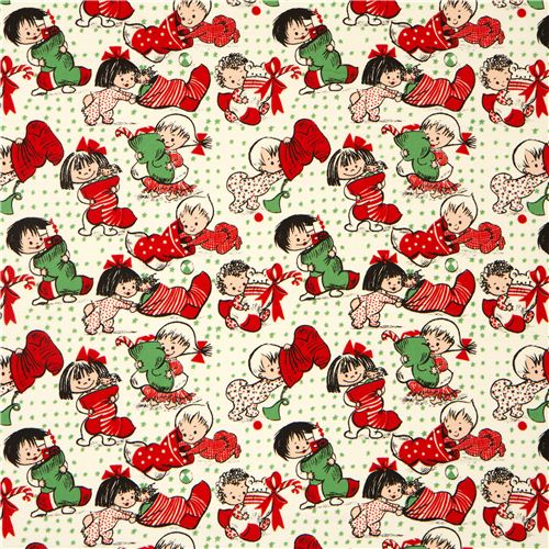 beige Michael Miller flannel fabric Christmas child stocking 2