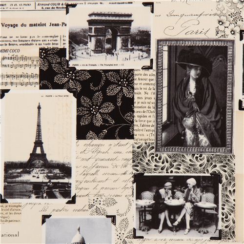 Tela laminada beis primavera en París de Timeless Treasures Tela