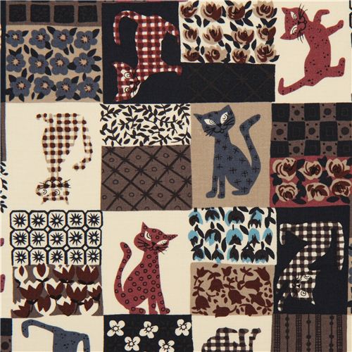 Tissu patchwork Alexander Henry beige avec des chats Tissu