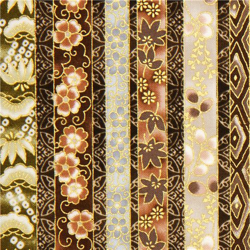 beiger Robert Kaufman Blumen Stoff mit Gold USA Stoff