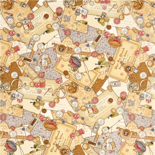 beige Robert Kaufman vintage sewing fabric pin cushion 2