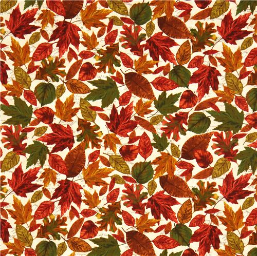 beige Timeless Treasures autumn fabric colourful leaves 2