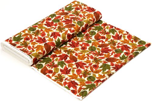 beige Timeless Treasures autumn fabric colourful leaves 3