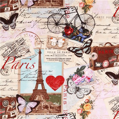Tissu Timeless Treasures beige, Tour Eiffel vintage, Paris Tissu
