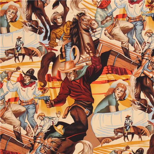 beiger Western Cowboy Retro Alexander Henry Stoff USA Stoff