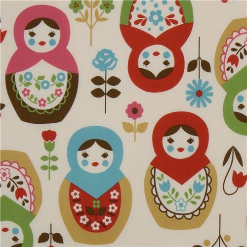 beige big matryoshka dolls Kokka fabric babushka 1