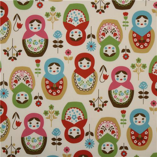 beige big matryoshka dolls Kokka fabric babushka 2