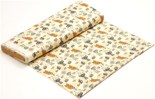 beige birch organic fabric from the USA animals & mushrooms 3
