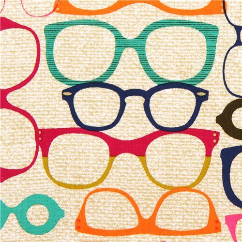 Tissu Michael Miller beige-marron, lunettes rtro Tissu