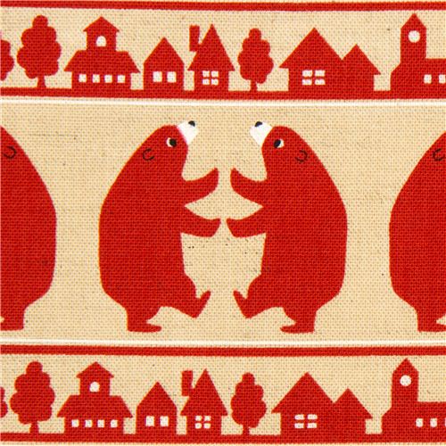 beige canvas fabric with bears by Kokka from Japan 1