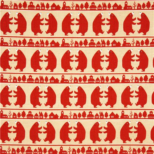 beige canvas fabric with bears by Kokka from Japan 2