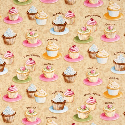 beige cupcakes fabric cherry Robert Kaufman kawaii 2
