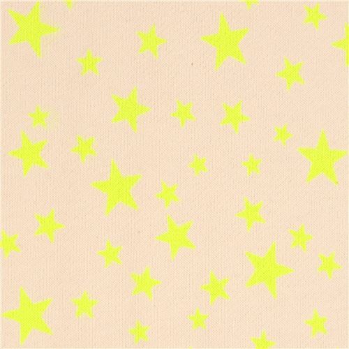 Tissu jersey beige avec des toiles jaune fluo, import du Japon Tissu