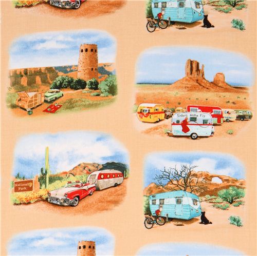 beige desert caravan trailer camping fabric Vintage Trailers Elizabeth's Studio Fabric