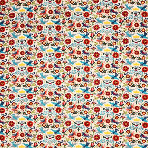 Resto de (21 x 114 cm) - Tela beis con palomas y flores de Alexander Henry La Paloma 0