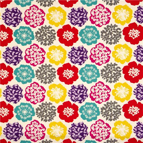 beiger echino Canvas Stoff mit bunten Blumen aus Japan 2