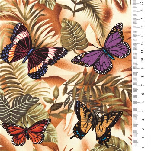 Butterflies Flying Open Wings Leaves Fabric