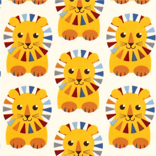 beige fabric with colourful circus lions par Robert Kaufman 1