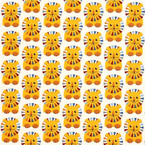beige fabric with colourful circus lions par Robert Kaufman 2
